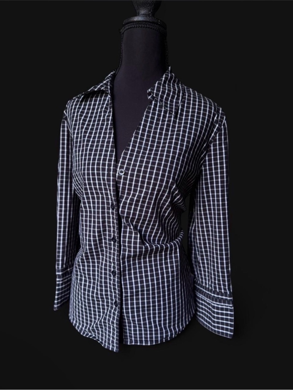 Alfani Black and White Windowpane Button-Down Shirt